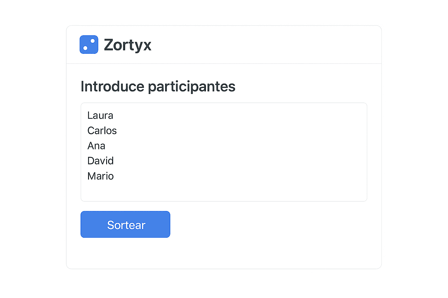 Campo para introducir participantes en Zortyx